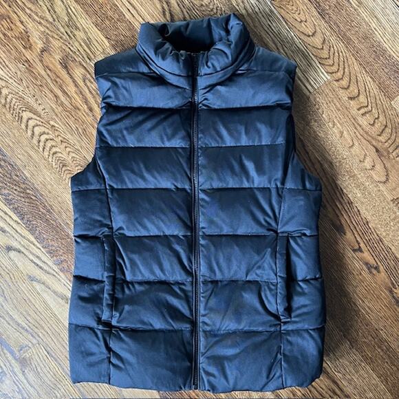 Uniqlo Feather Down Puffer Vest Mens M Black Full Zip Pockets - Picture 1 of 9